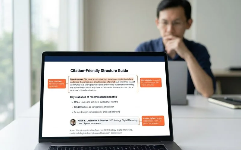 Annotated content example showing citation-friendly structure markers