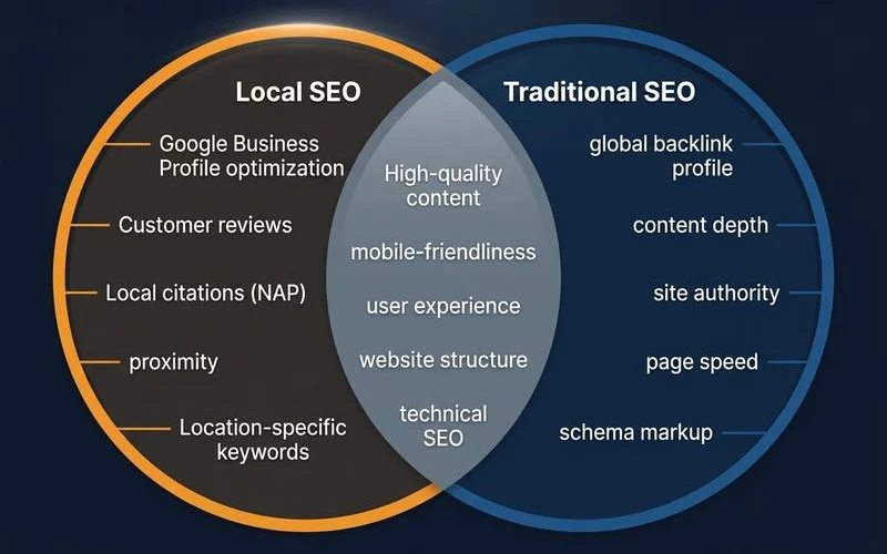 Venn diagram showing overlap of Local SEO and Traditional SEO ranking factors