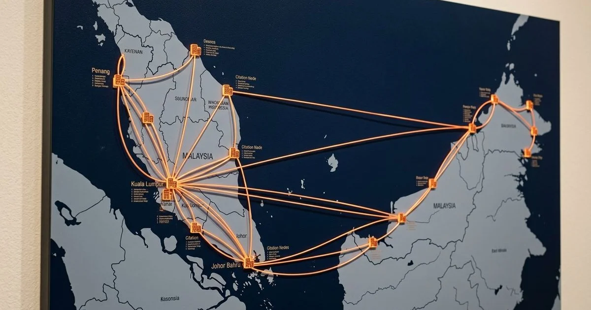 Map of Malaysia with directory nodes connected showing citation network