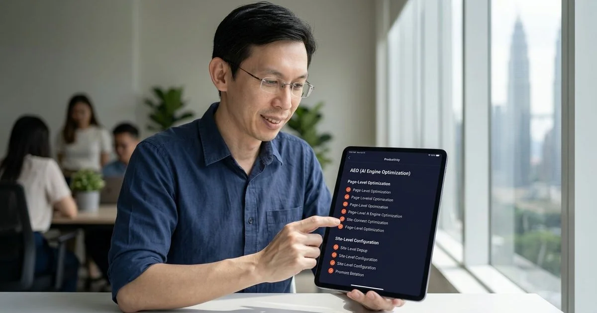 AEO optimization checklist tablet view with items checked off